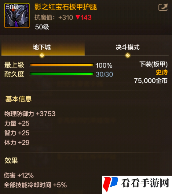 《地下城与勇士起源》影之红宝石板甲护腿装备图鉴一览